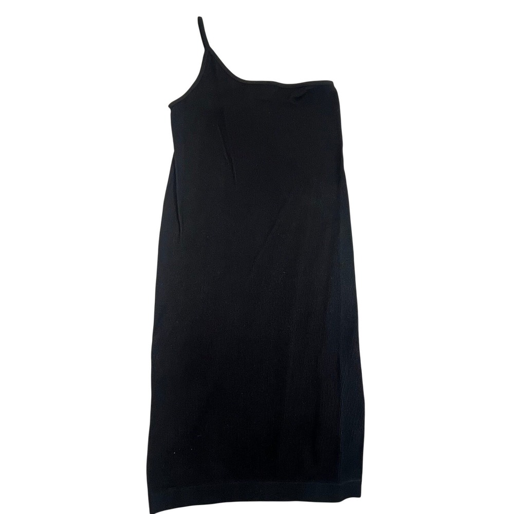 Bozzolo Black Ribbed One Shoulder Bodycon Dress M/L | Stretch Knit Minimalist